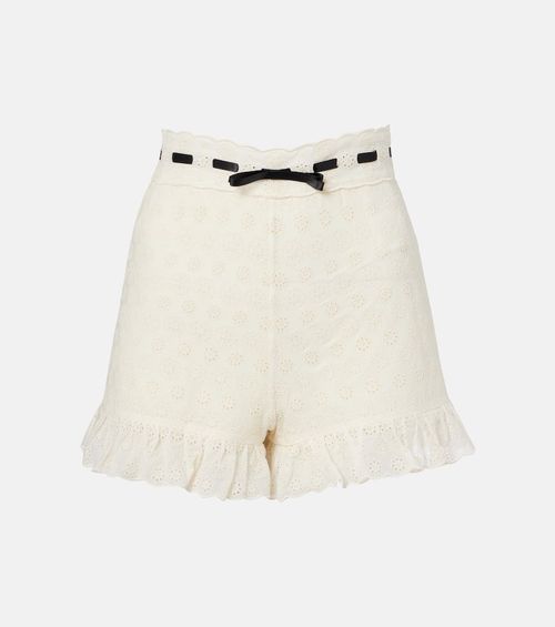 Floral ruffled cotton shorts