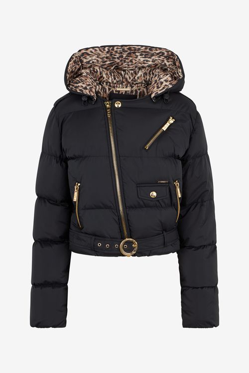 Black Puffer Jacket With Belt