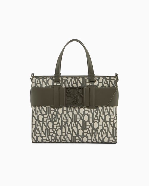 Shopping bag in coated cotton with monogram