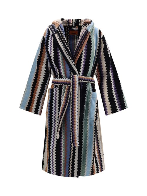 Multicolor Chevron Knit Bathrobe — Beige