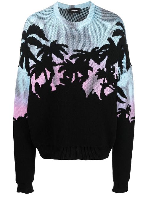 Tropical patterned-jacquard jumper - Black