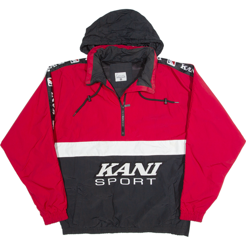 KARL KANI 1/4 Zip Up Mens Anorak Jacket Red Hooded Colourblock
