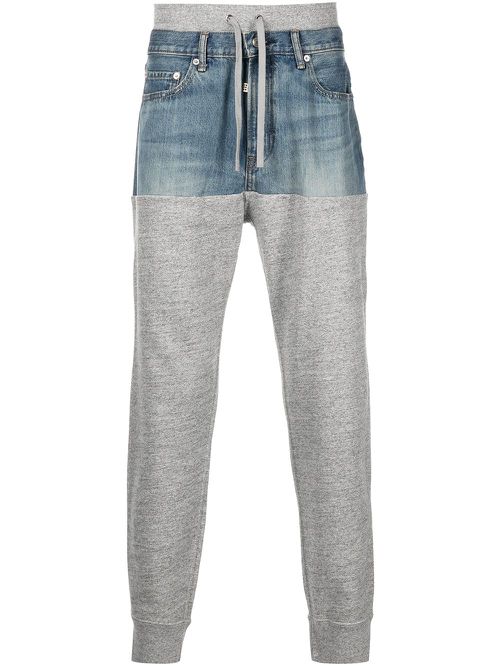 Denim-panelled jersey trousers - Grey