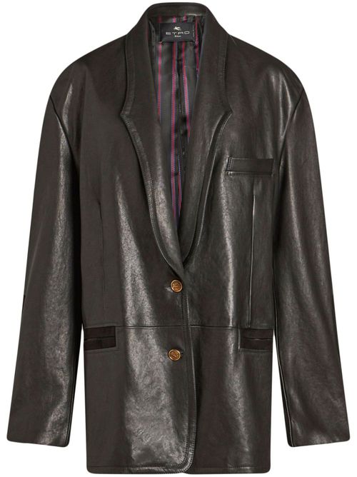 Single-breasted nappa-leather jacket - Black