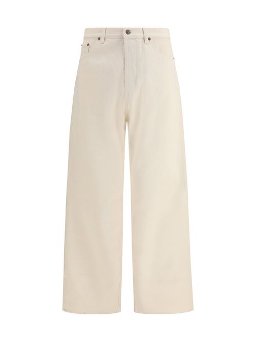Wide-Leg Cotton Jeans — Beige