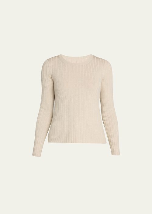 Metallic Baby Rib Long-Sleeve Cotton Viscose Top