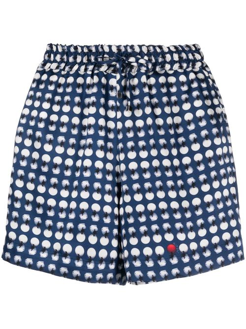 Spot-print elastic shorts - Blue