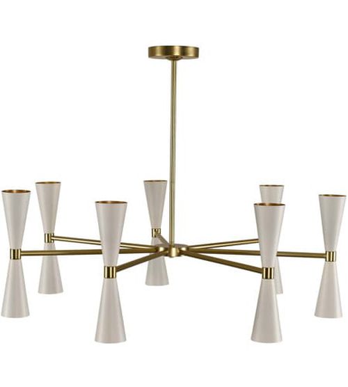Milo 14-Light Mid-Century Modern Chandelier in White and Vintage Bra