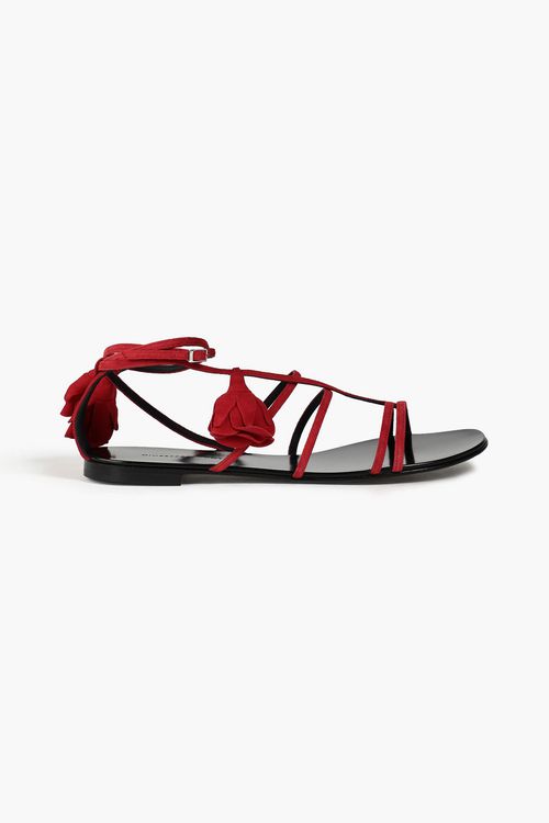 Giuseppe Zanotti - Sandalen aus Veloursleder mit floralen Applikationen - Rot - EU 36