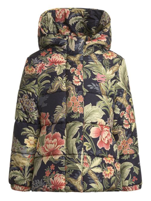 Floral-print padded jacket - Blue