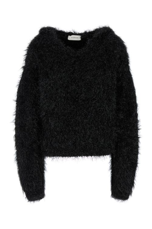 Fuzzy Nylon Blend Sweater — Black