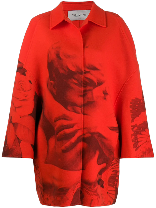 Lovers Print Oversized Coat — Red