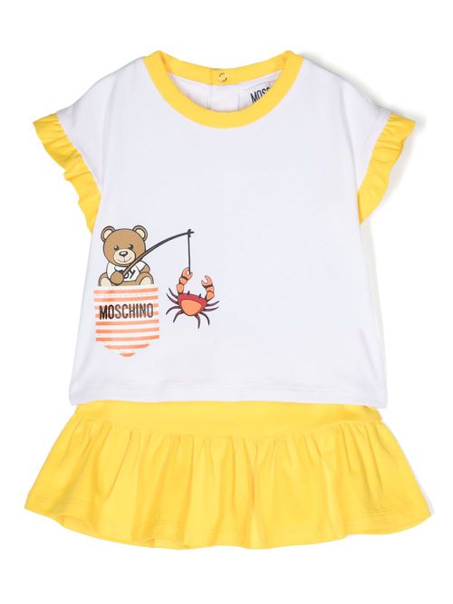 Leo Teddy-print skirt set - White