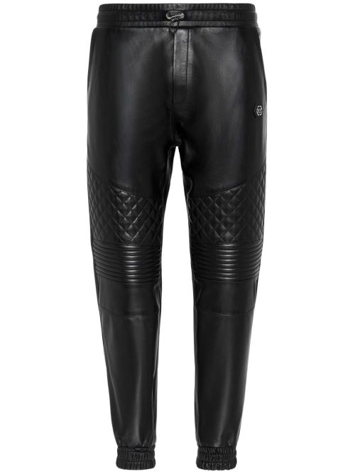 Leather quilted jogging trousers - Black