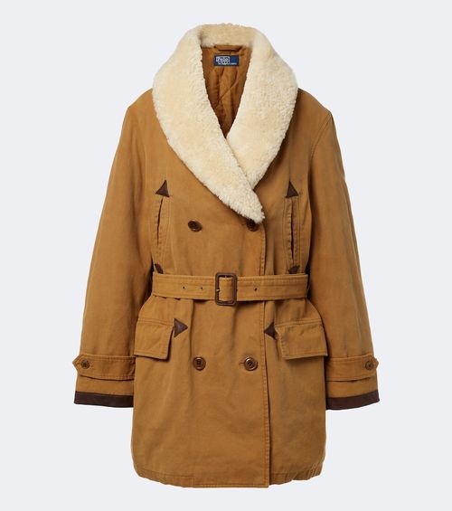 Shearling-trimmed cotton coat
