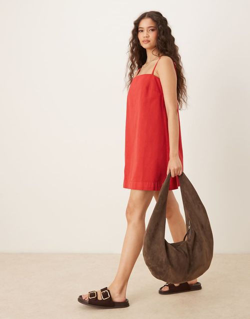 Denim cami mini dress in red
