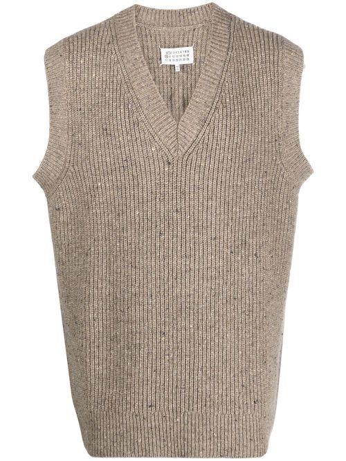 V-neck knitted vest - Green