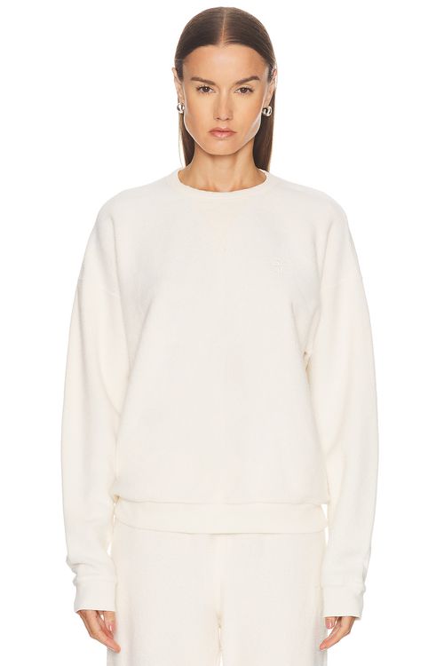Eterne Classic Reverse French Terry Crew Sweatshirt in Cream - Cream. XS also in L, M