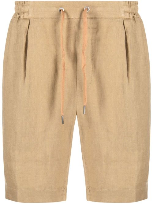 Drawstring-fastening linen shorts - Brown