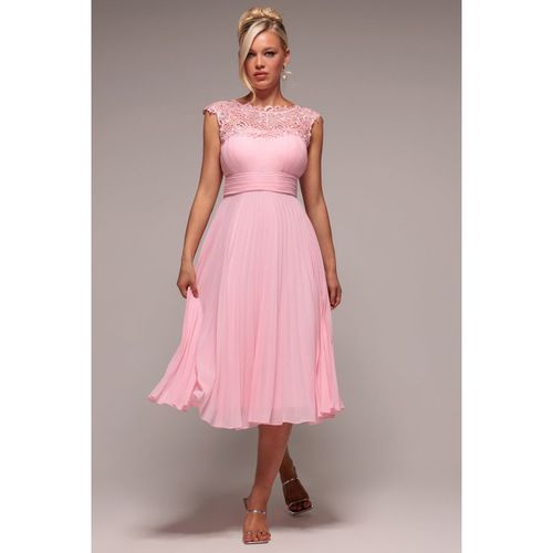 Goddiva Crochet & Pleated Top Midi Dress - Blush Pink