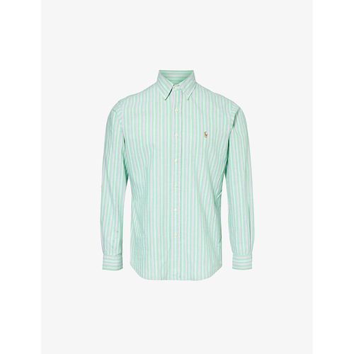 Mens 6345c Green/pink Multi Stripe-pattern Custom-fit Cotton Shirt 