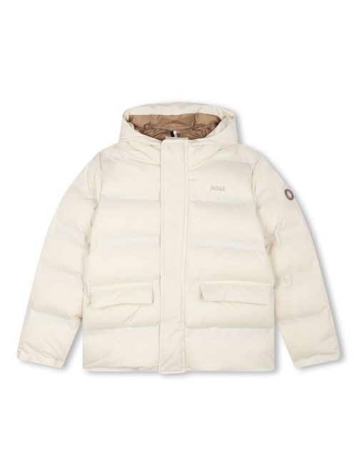Logo-print hooded padded jacket - White
