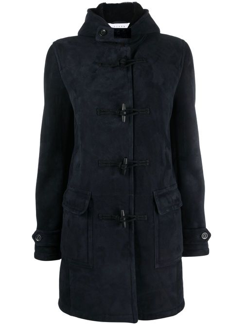 Faux-fur lined suede duffle coat - Black