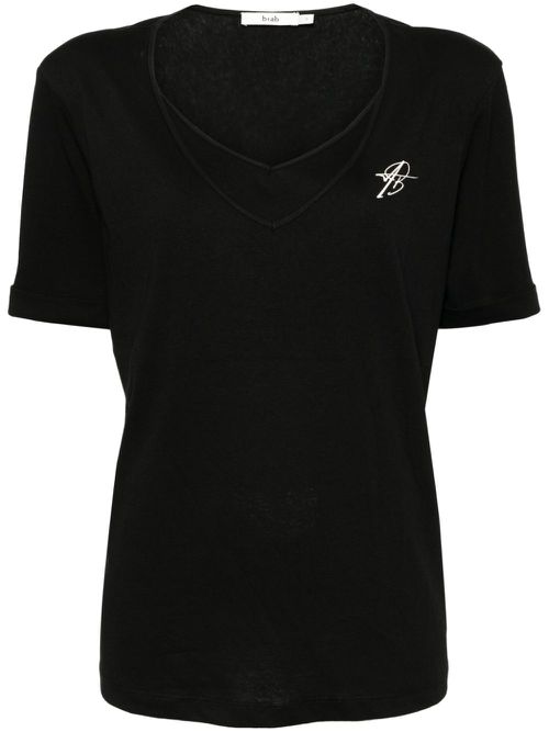 Layered V-neck jersey T-shirt - Black