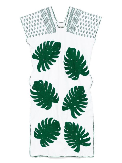 Monstera Leaf-Embroidery Midi Dress - Women's - Cotton