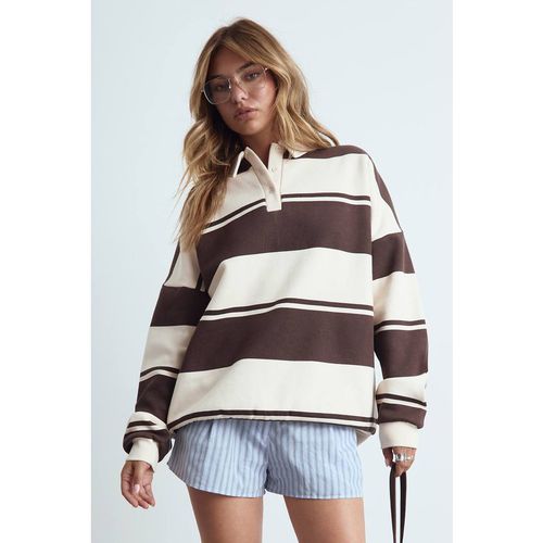 Boohoo Women's Stripe Rugby Sweatshirt in Crea