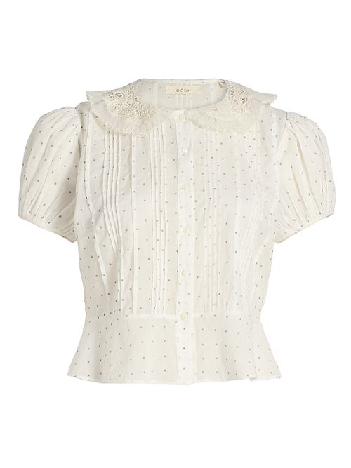 Women's Oleta Polka Dot Lace Collar Top - Salt Flock Dot