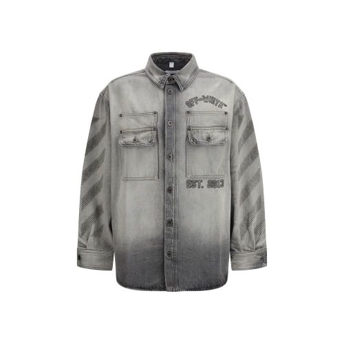 Embroidered Denim Overshirt — Gray
