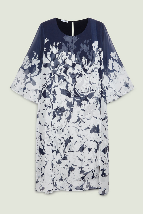 Blue-white woman printed dress