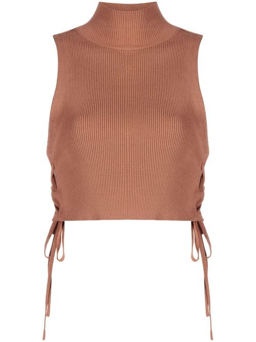 Lace-up detail vest top - Brown