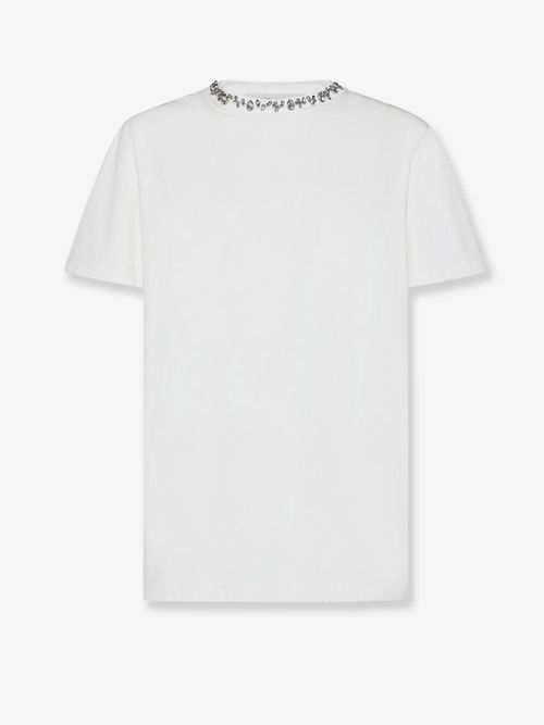 Rhinestone-Embellished Cotton T-Shirt — White