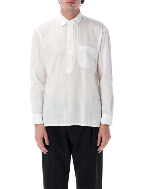 Men's Long Sleeve Striped Cotton Shirt with Chest Pocket