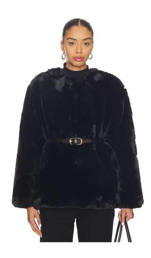 BLANKNYC Faux Fur Coat in Black. L. Also in XS