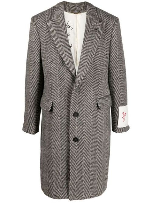 Logo-patch single-breasted coat