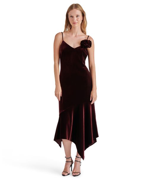 Women's Lucille Velvet Rosette Midi Dress - Wine