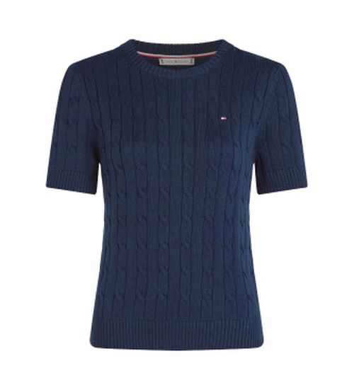 Tommy Hilfiger for woman. WW0WW38744 Short sleeve knitted braided pullover navy (M), Casual, Cotton