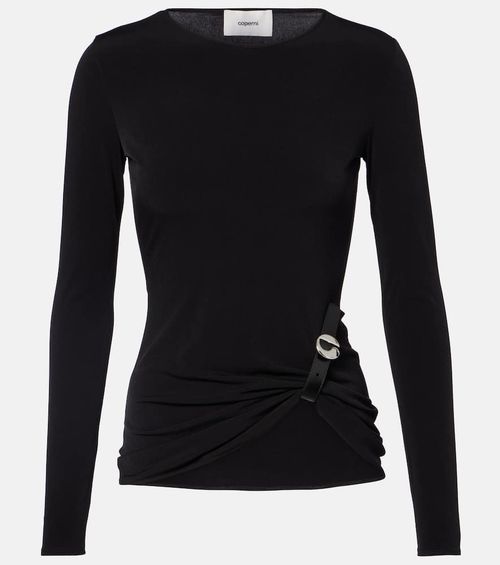 Gathered leather-trimmed top