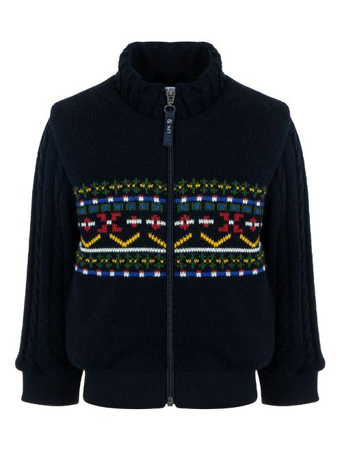 Patterned intarsia-knit wool cardigan - Blue