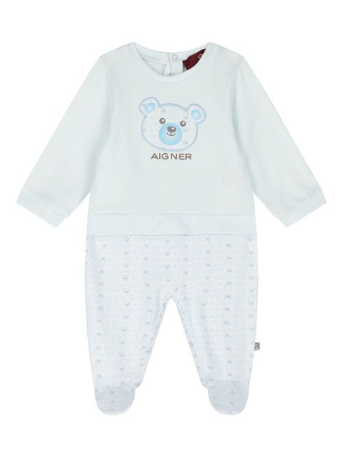 Aigner Kids bear-appliqué babygrow - Blue