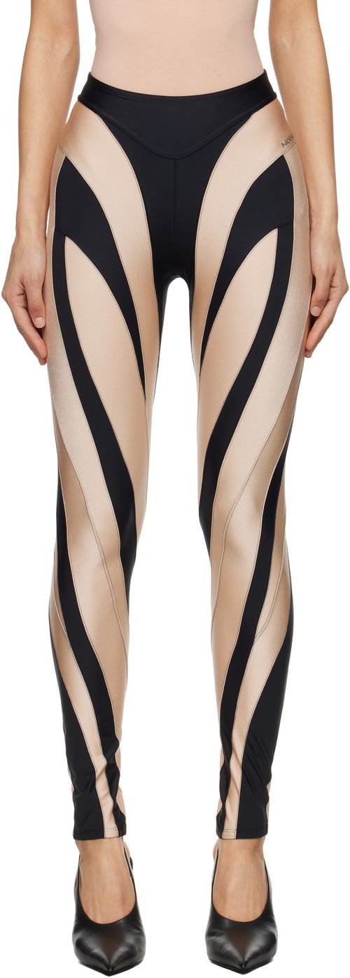 Mugler Black & Beige Spiral Leggings
