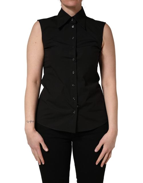 Cotton Sleeveless Collared Blouse — Black