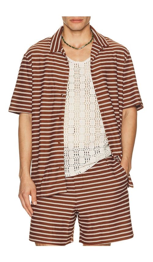 Bound Stripe Jacquard Shirt in Orange. S. Also in M, L, XL/1X