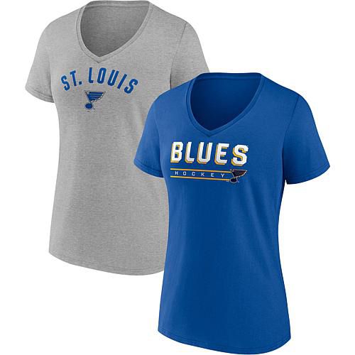 Women's Fanatics Blue/Heathered Gray St. Louis Blues Parent 2-Pack V-Neck T-Shirt Set - Size Small