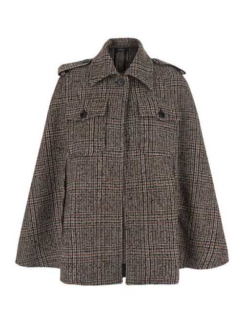 Wool Check Cape — Brown