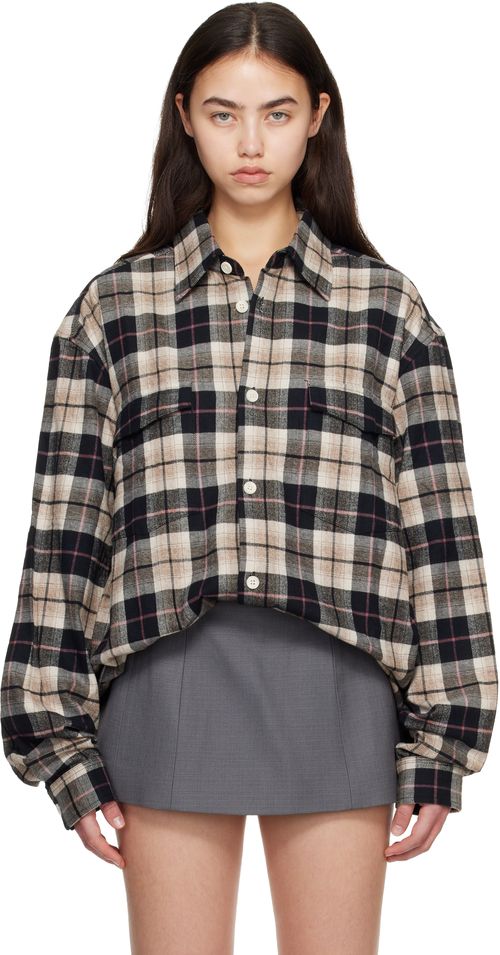 Beige & Black Checked Oversize Shirt
