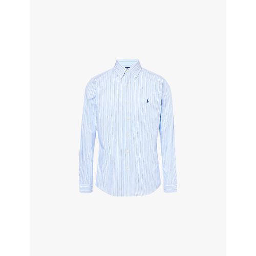 Mens BLUECustom Slim Logo-embroidered Cotton-blend Poplin Shirt 